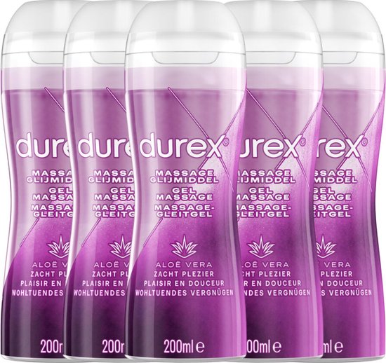 Foto: Durex massage olie en glijmiddel 2 in 1 alo vera 200ml x5 waterbasis voordeelverpakking