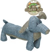 Country Dog Tiny Buddy – Honden speelgoed – Honden speeltje met piepgeluid – Honden knuffel gemaakt van hoogwaardige materialen – Dubbel gestikt – Extra lagen – Met krakende vulling - Voor trek spelletjes of apporteren – Grijs/Blauw – 31x16cm