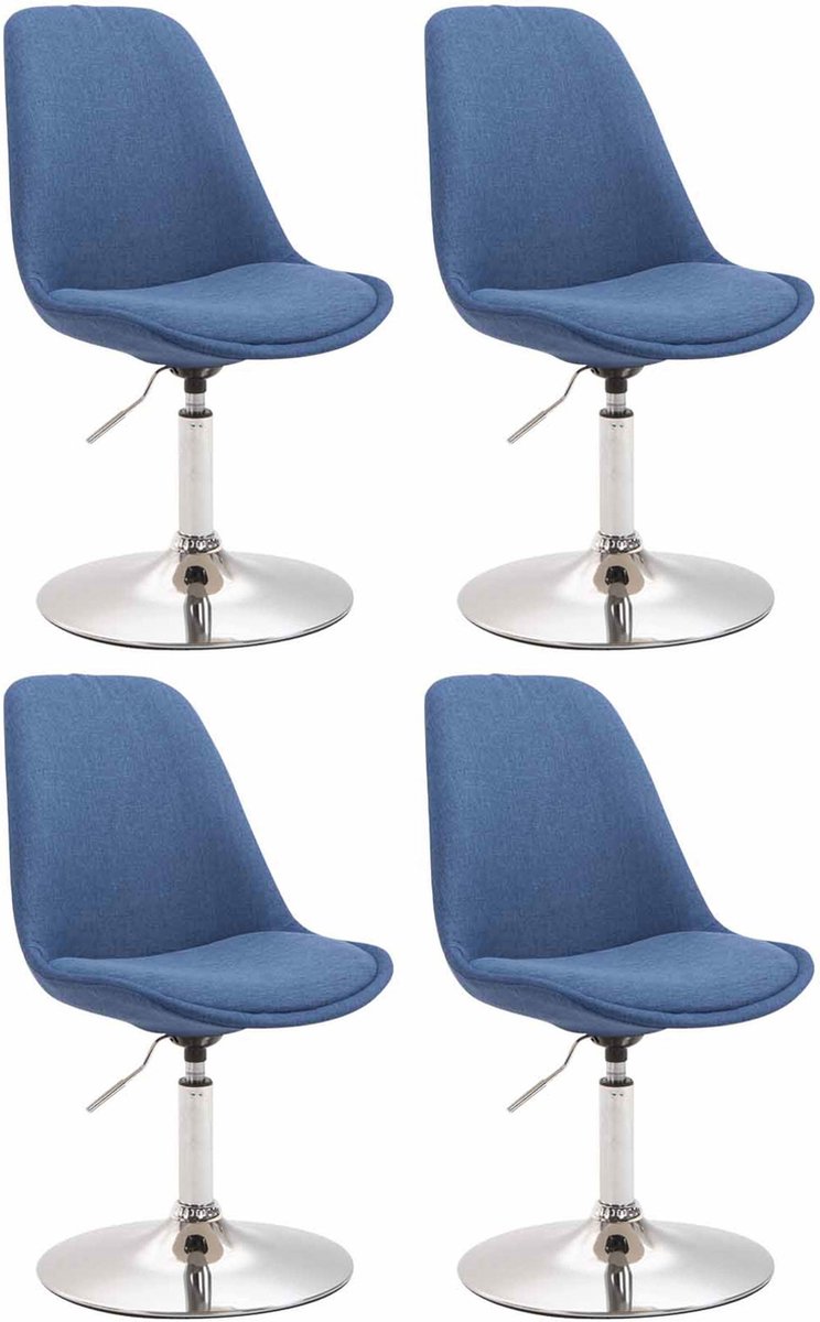 CLP Maverick Set van 4 Eetkamerstoelen - Stof blauw chroom