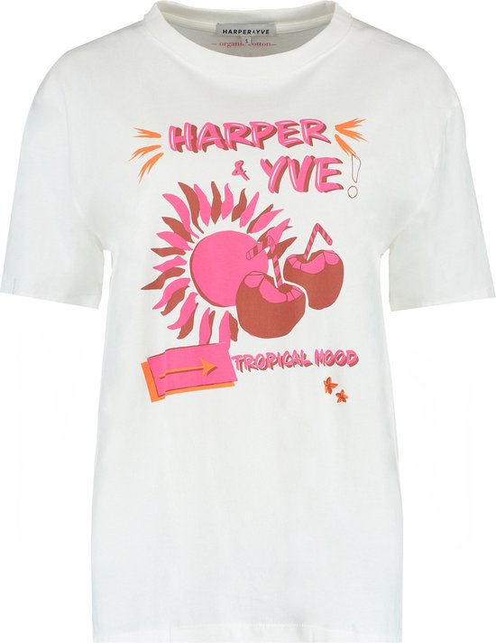 HARPER & YVE T-shirt TROPICAL Cream White - Maat XS