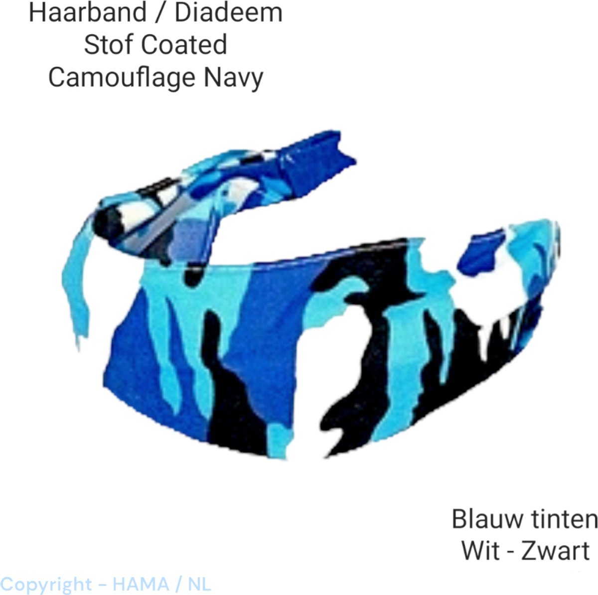 Haarband Diadeem - Camouflage / Leger / Navy Print stoffen Cover - Aqua Blauw Zwart Wit - 1 stuks - Volwassenen Tieners - Kinderen - Casual - Carnaval - Zomerfeesten - Themafeest