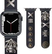 Retro Punk Klinknagels Leren Bandjes Compatibel met Apple Watch - Zwart - 38mm 40mm 41mm, Schedel Armband Vervangende Polsband voor iWatch Band Ultra SE Serie 9 8 7 6 5 4 3 2 1