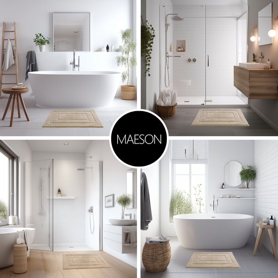 MAESON Badmat 60x110 cm - Antislip & Waterbestendig - Douchemat voor Badkamer - Groot - Beige - Geschikt voor Douche & Bad - MAESON