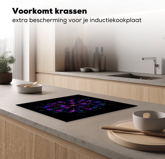 KitchenYeah® Inductie beschermer 60x52 cm - Bloemen - Paars - Buiten - Kookplaataccessoires - Afdekplaat voor kookplaat - Inductiebeschermer - Inductiemat - Inductieplaat mat
