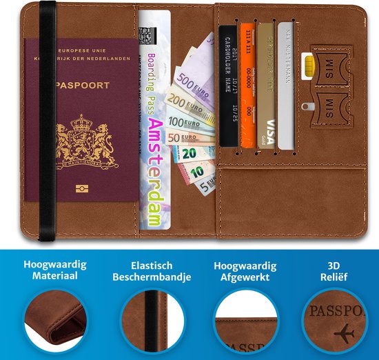 Étui à passeport - Porte-passeport - Couverture de passeport - RFID - Simili cuir - Marron