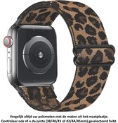 Luipaard / Cheetah / Jachtluipaard / Panter print Verstelbare Elastische Nylon Horloge Band geschikt voor Apple Watch 1, 2, 3, 4, 5, 6, 7, SE & Nike+, 38mm 40mm & 41mm "Vrouwenbreedte" Series – Maat: zie maatfoto - Zacht Geweven - 38 mm 40 mm & 41 mm