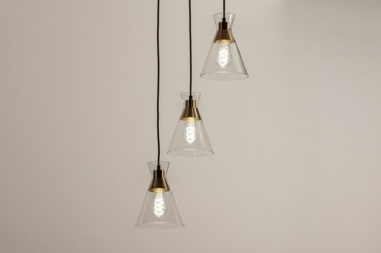 Lumidora Hanglamp 74676 - THIJMEN - 3 Lichts - E27 - Zwart - Goud - Messing - Transparant - kleurloos - Metaal