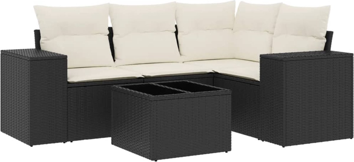 vidaXL 5-delige - Loungeset - met - kussens - poly - rattan - zwart