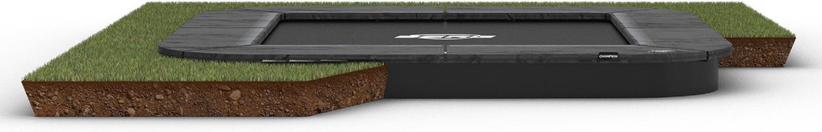 BERG Trampoline Ultim Champion - FlatGround - 200 x 200 cm - Grijs Voordeel pakket met Afdekhoes Zwart