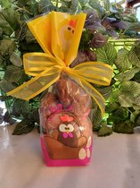 Mooi geschenkzakje met melkchocolade eieren en verrukkelijke snoepjes binnenin, ca. 200g, Melkchocolade paaseieren met snoepjes en lus