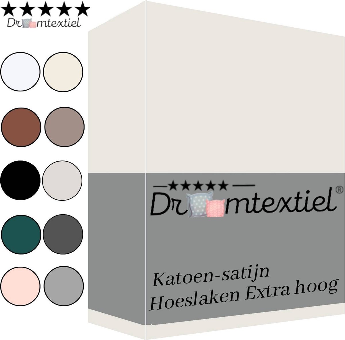 Droomtextiel Hoeslaken Katoen-Satijn - Crème - 80x200 cm - Hoogwaardige Kwaliteit - Super Zacht - Hoge Hoek