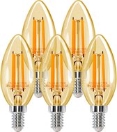 Aigostar LED Filament C35 4W - E14 fitting - 2200K - Amber - Set van 5 stuks