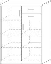 Commode 'Spacio' 2 portes 2 tiroirs Chêne gris, Aggloméré, bordures et décor ABS