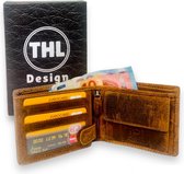 THL Design - Portemonnee Heren - Leren Billfold - Geschenkdoos - Mannen Cadeautjes - Vintage Leer Bruin