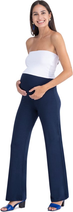 Mamsy - Cinzia - Pantalon de grossesse habillé - Jambe large - Blauw - L