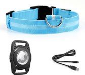 LED Halsband + Airtag houder - Waterdicht - Schockbestendig - Maat M 37 - 46cm - Lichtblauw - Sterk licht - Usb Oplaadbaar - Hond - Inclusief Oplader