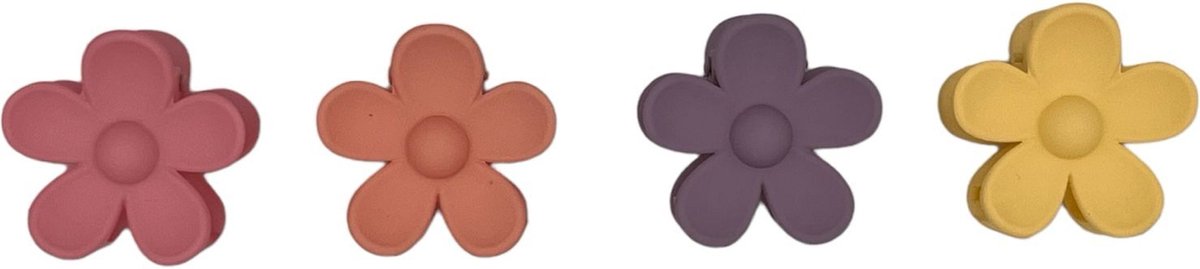 Haarspeldjes & zo Haarklem (klein) haarklem fijn bloem flower set van vier roze geel paars