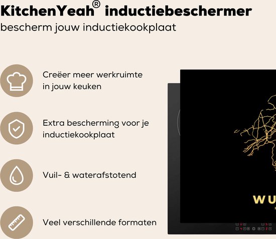 KitchenYeah® Inductie beschermer 80.2x52.2 cm - Stadskaart - Kaart - Goud - Wuppertal - Plattegrond - Kookplaataccessoires - Afdekplaat voor kookplaat - Inductiebeschermer - Inductiemat - Inductieplaat mat