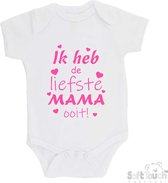 100% katoenen Romper "Ik heb de liefste MAMA ooit!" Moederdag Meisjes Katoen Wit/roze Maat 68/74