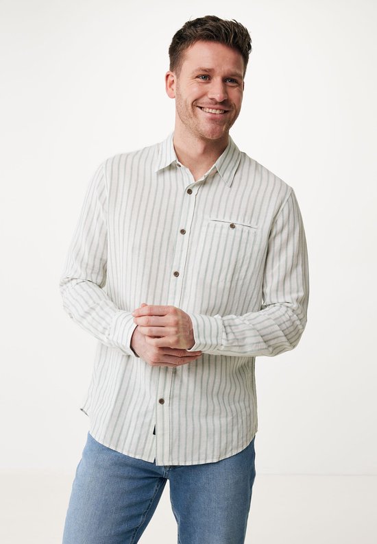 Striped Linen Blend Shirt With Pocket LS Mannen - Off White - Maat XL
