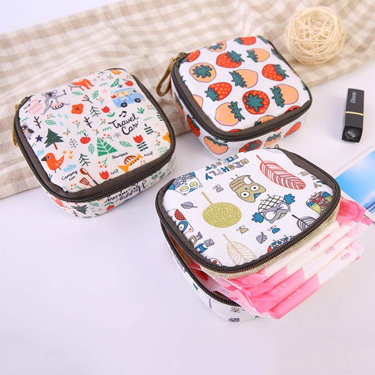 Maandverband Etui Tasje - Opbergtas - Doosje - Tampon - Luier - Luiertas - Maandverbandtasje - Toilettas 2 stuks menstruatiezakken schattig maandverband – foto 3