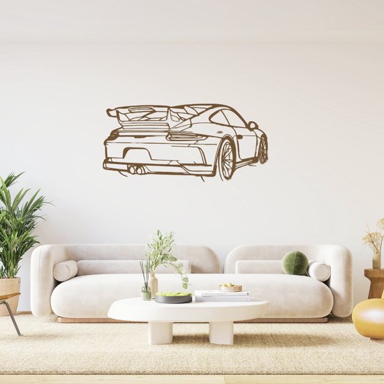 Porsche 911 GT3 Model 991 Back Angle - Silhouette - Metaalkunst - Goud - 80cm - Auto Decoratie - Muur Decoratie- Man Cave - Cadeau voor man- Inclusief ophangsysteem