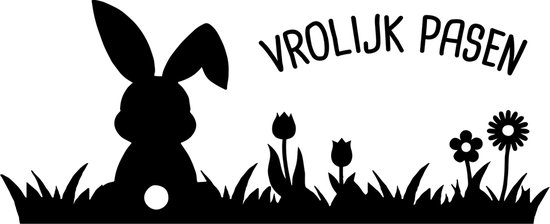 Label2X - Raamsticker Vrolijk Pasen - 30 cm - Zwart - Paasdecoratie - Pasen versiering