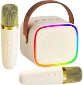 Karaoke set voor Volwassenen en Kinderen met 2 Microfoons - Karaokesets Draadloos met Bluetooth Speaker - Beige