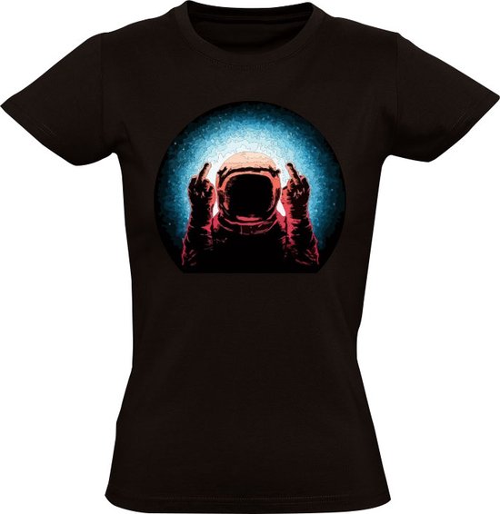 Foto: Astronaut met handgebaar dames t shirt ruimte planeet ruimtevaart wereld maan space