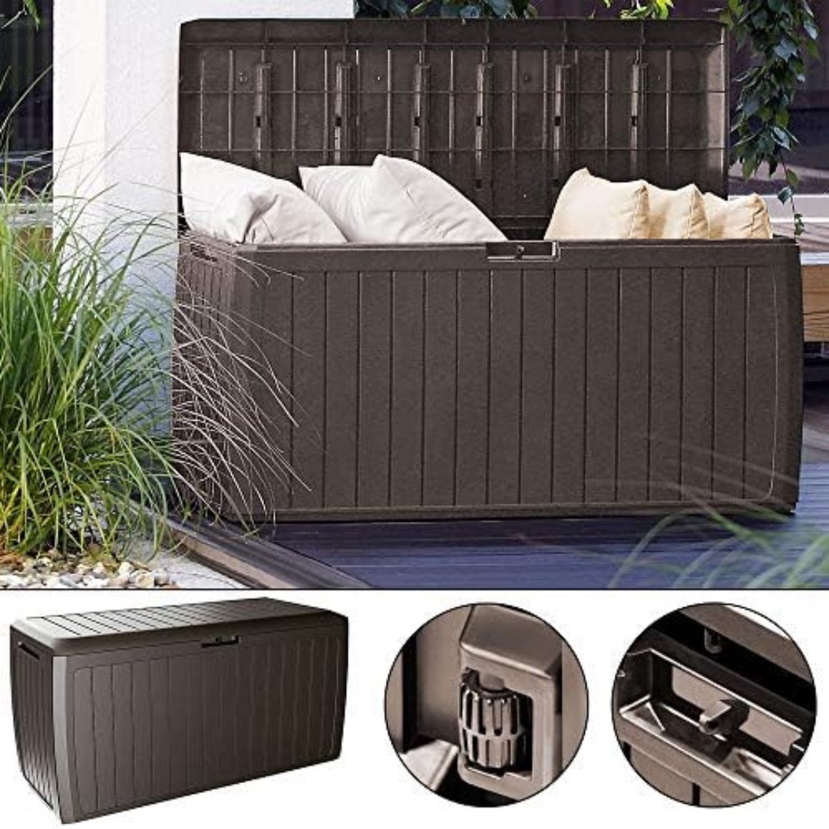 Bol.com Kussenbox voor buiten - 114 x 60 x 47 cm - Bord Plus Bruin aanbieding