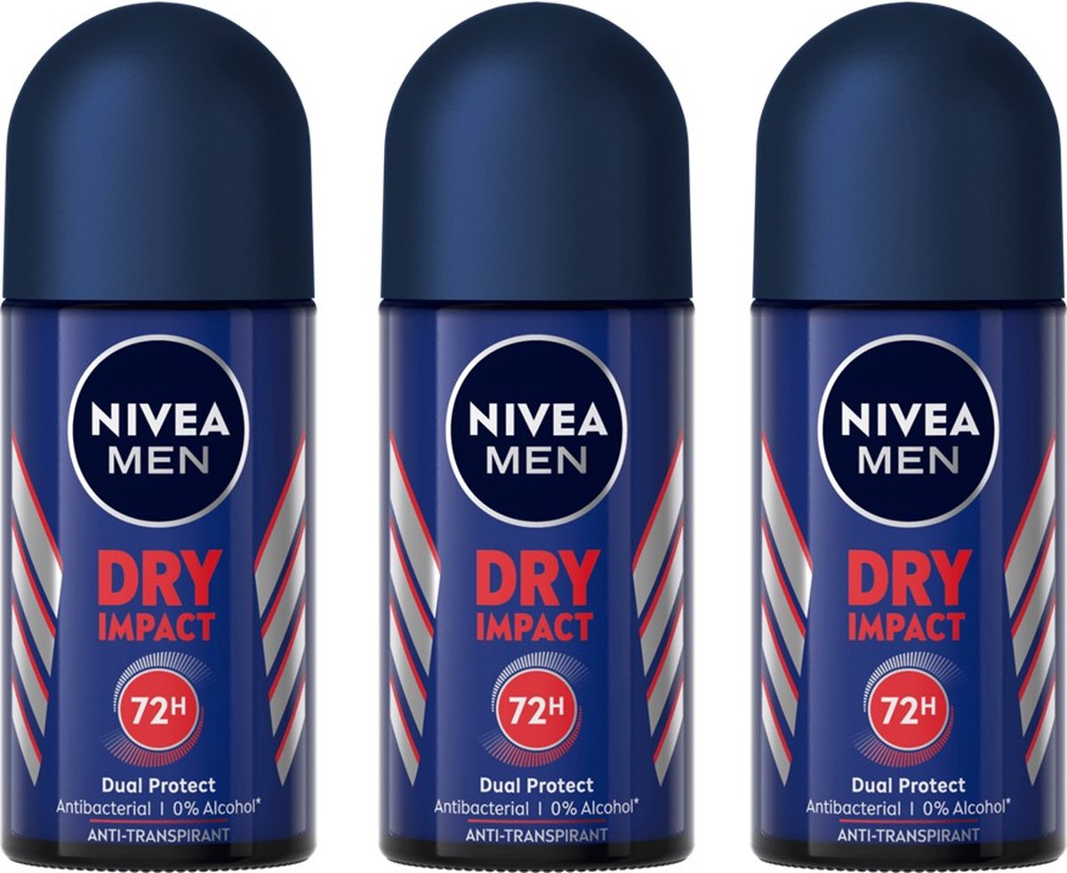 Goedkoopste NIVEA MEN Dry Impact - 3 x 50 ml - voordeelverpakking - Deodorant Roller