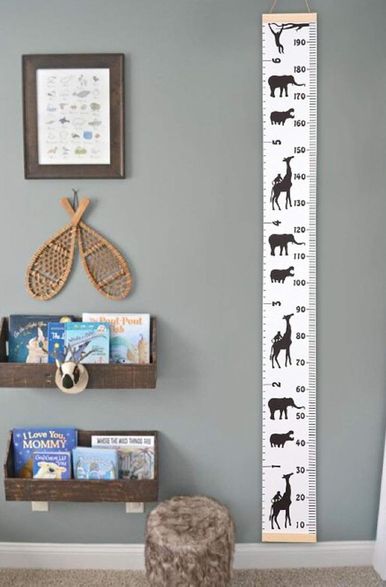 Groeimeter Hout & Canvas Dieren - Kinderkamer decoratie | Babykamer accessoires | Wanddecoratie | Kraamcadeau | Kinderkamer decoratie