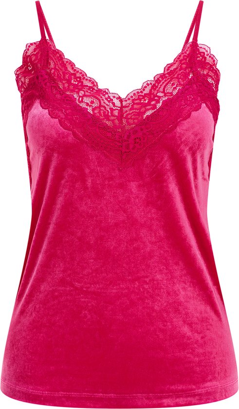 WE Fashion Dames velvet singlet met kant