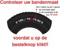 Instructie voor het controleren van de bandenmaat vóór bestelling, met voorbeeld P 185/75 R14.