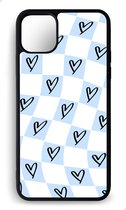 Ako Design Apple iPhone 11 Pro Max hoesje - Ruiten hartjes patroon - blauw - TPU Rubber telefoonhoesje - hard backcover