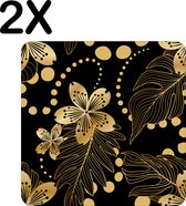 BWK Luxe Placemat - Gouden Chinese Bloemen op Zwarte Achtergrond - Set van 2 Placemats - 40x40 cm - 2 mm dik Vinyl - Anti Slip - Afneembaar