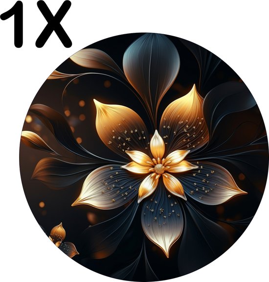 BWK Luxe Ronde Placemat Zwart Goud Bloem Set van 1 Placemats