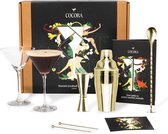 Cocora Martini Geschenkset - 9-delige RVS Cocktail Set - Cocktailshaker - Martini Glazen - Cocktail Boek (10+ Recepten) - Goud