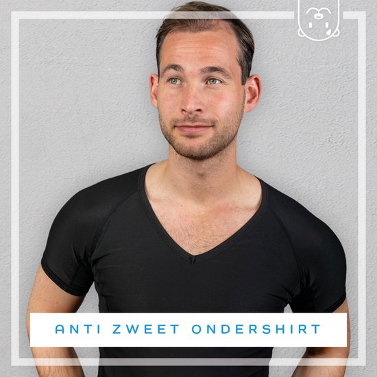 Anti zweet shirt - Zwart - V-hals - van zijdezacht Modal en stretch - met ingenaaide okselpads - Ondershirt - tegen Zweetvlekken - heren S