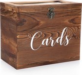 Vintage 30 cm houten kaartbox met deksel, slot, bruiloft, kaartbox, voor jubileum, Kerstmis, bruiloft, verjaardag, babyshower, party, cadeaukaarten, brievenbus, decoratie, bruin, groot
