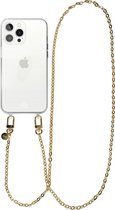 xoxo Wildhearts siliconen hoesje - Geschikt voor iPhone 15 Pro Max - Dreamy - Telefoonhoesje - Hoesje met koord - Gouden ketting - lang telefoonkoord - Transparant hoesje (lange variant)