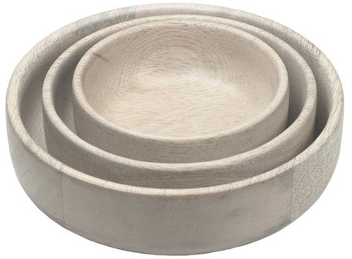 Leeff Kom Bente S, set van 3 – Schalen – Naturel – 7 x 7 x 2,5 CM – Hout