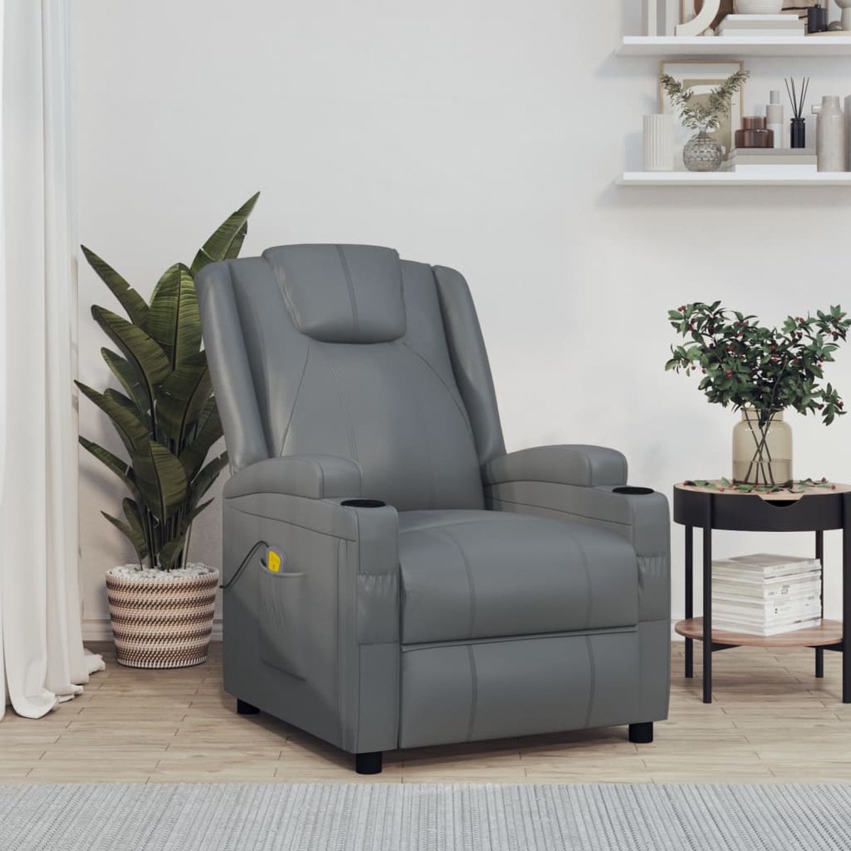 Fauteuil De Massage Inclinable Noir Similicuir - 6 Points De Vibration, Repose-pieds, Inclinaison Manuelle