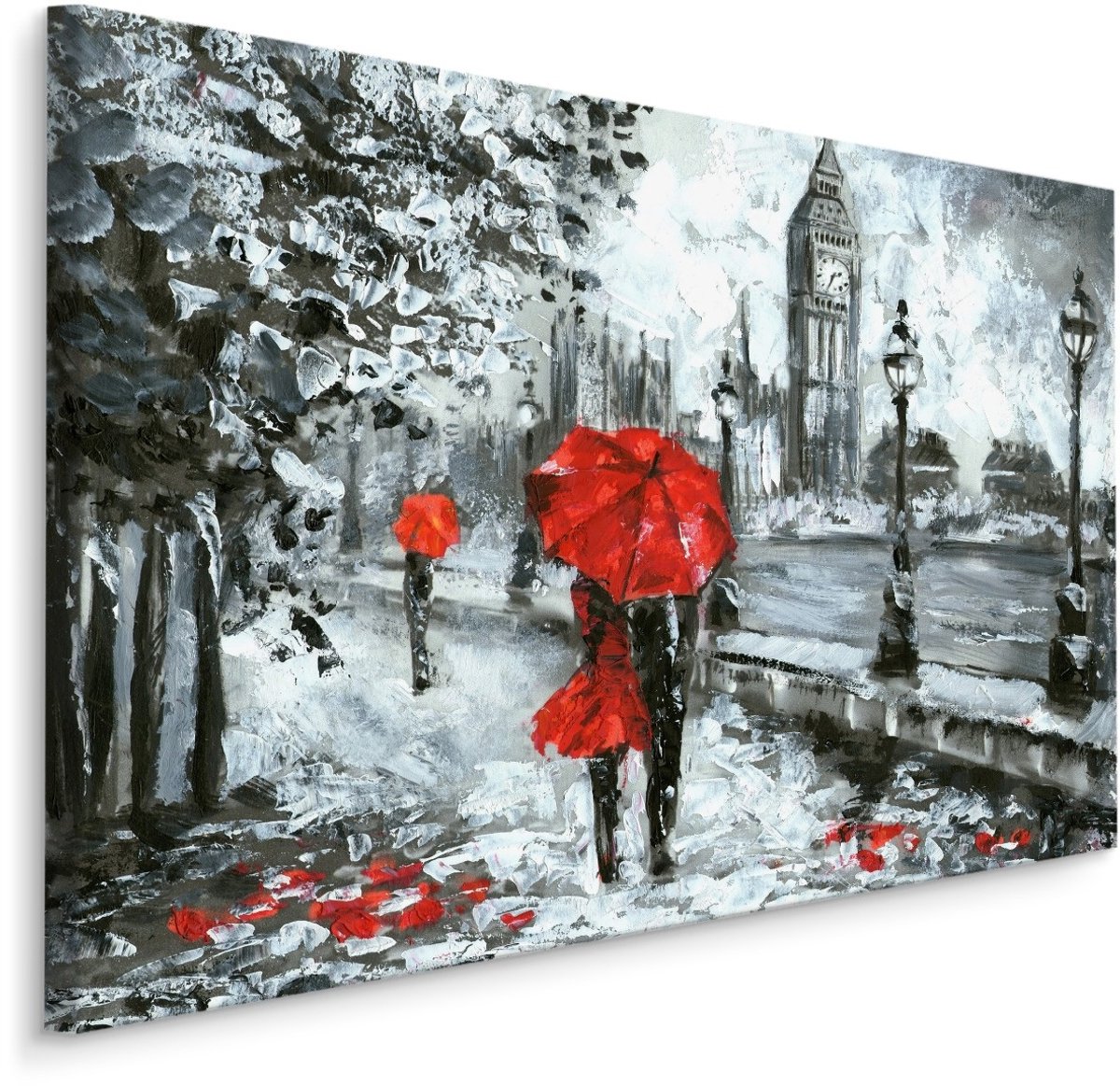 karo-art Schilderij - Regen in Londen (print op canvas), zwart-wit/rood, 4 maten, premium print Multikleur