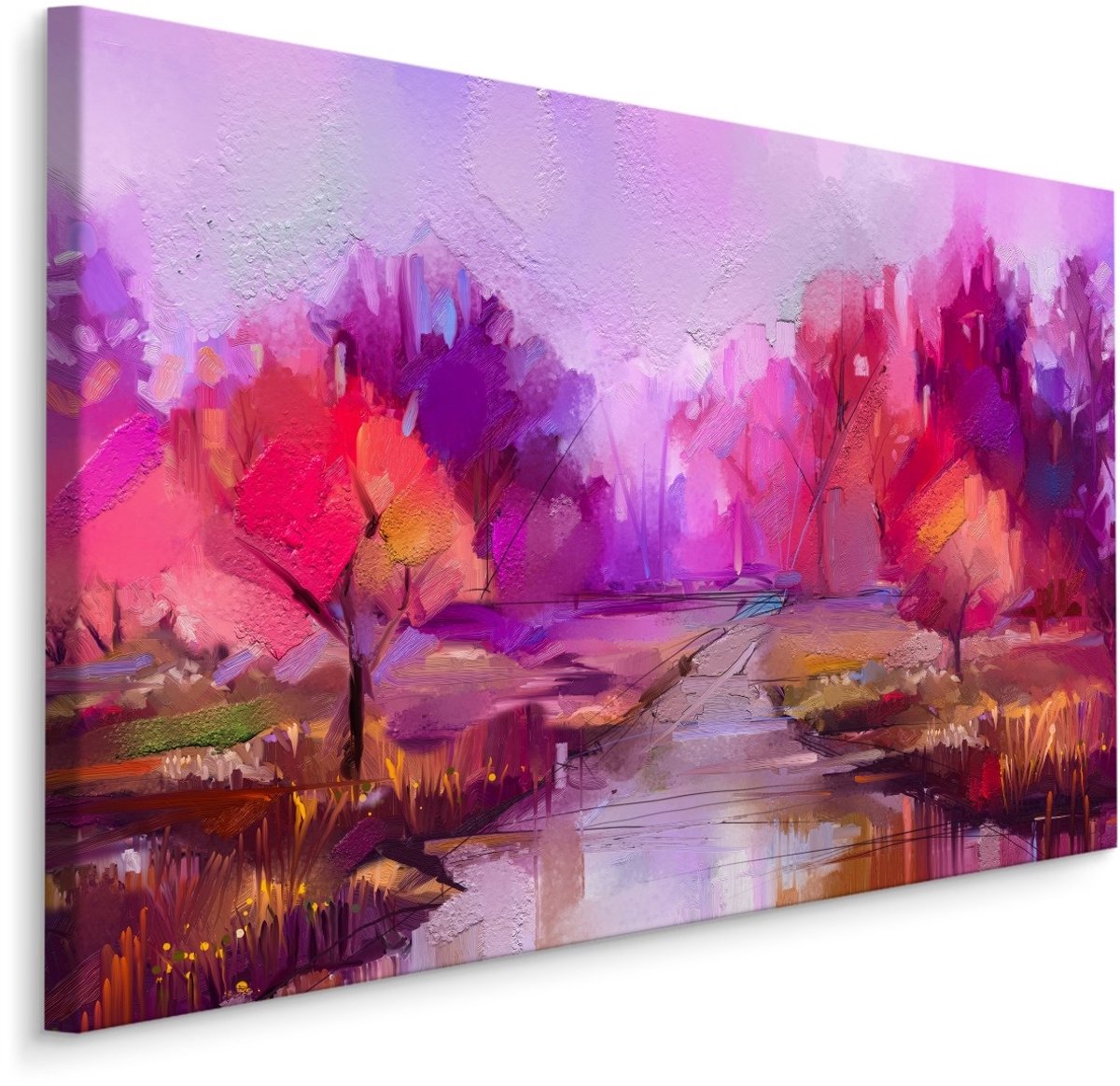 karo-art Schilderij - Het Bos in Roze, print op Canvas, Premium Print Multikleur