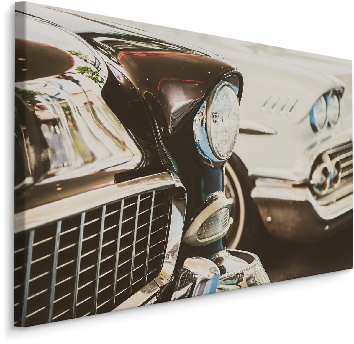 karo-art Schilderij - Amerikaanse Oldtimer, Bruin/wit, Premium Print Multikleur