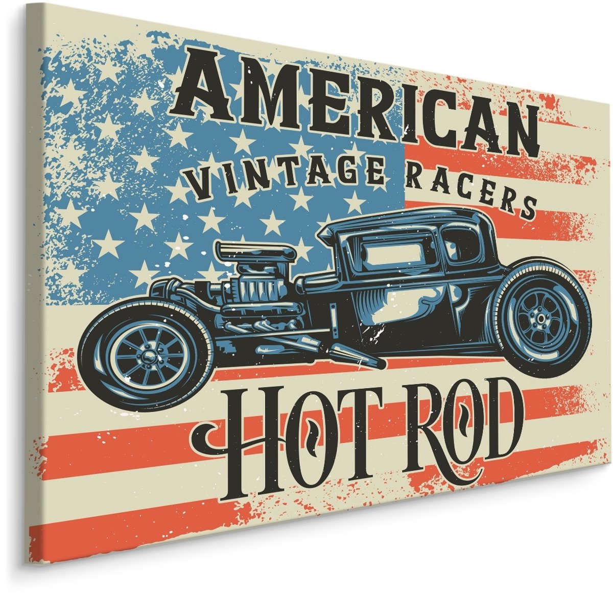karo-art Schilderij - American Vintage Racers, Hot Rod, Premium Print Multikleur