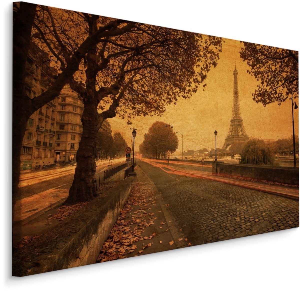 karo-art Schilderij - Straten van Parijs, Vintage setting, Premium Print Multikleur