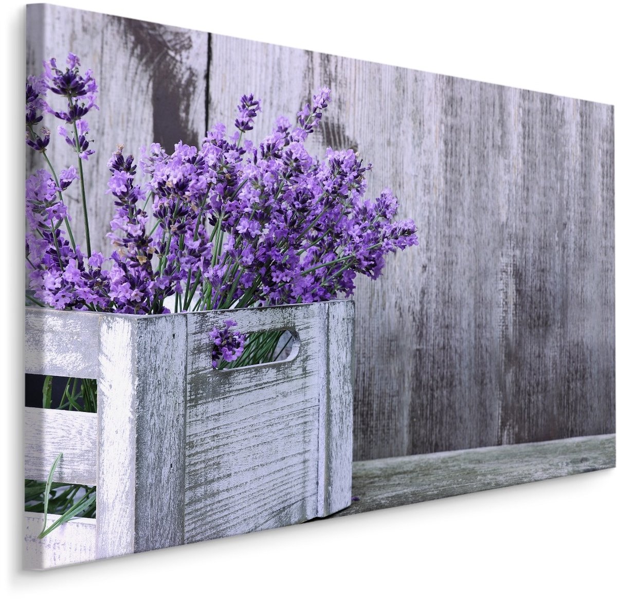 karo-art Schilderij - Lavendel in houten kist, premium print Multikleur