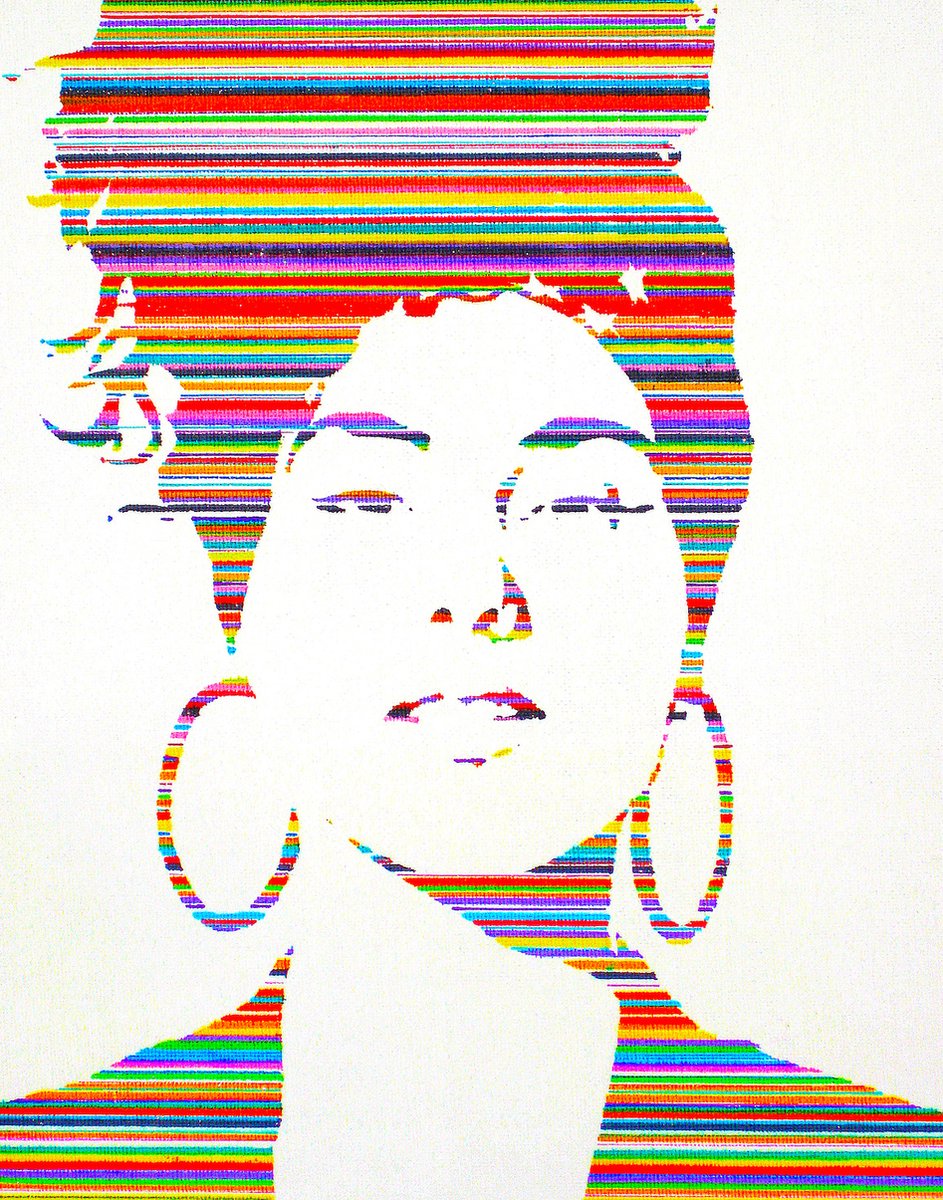 karo-art Poster - Alicia Keys, gekleurde lijnen portret, Premium Print, Professioneel Fotopapier Multikleur